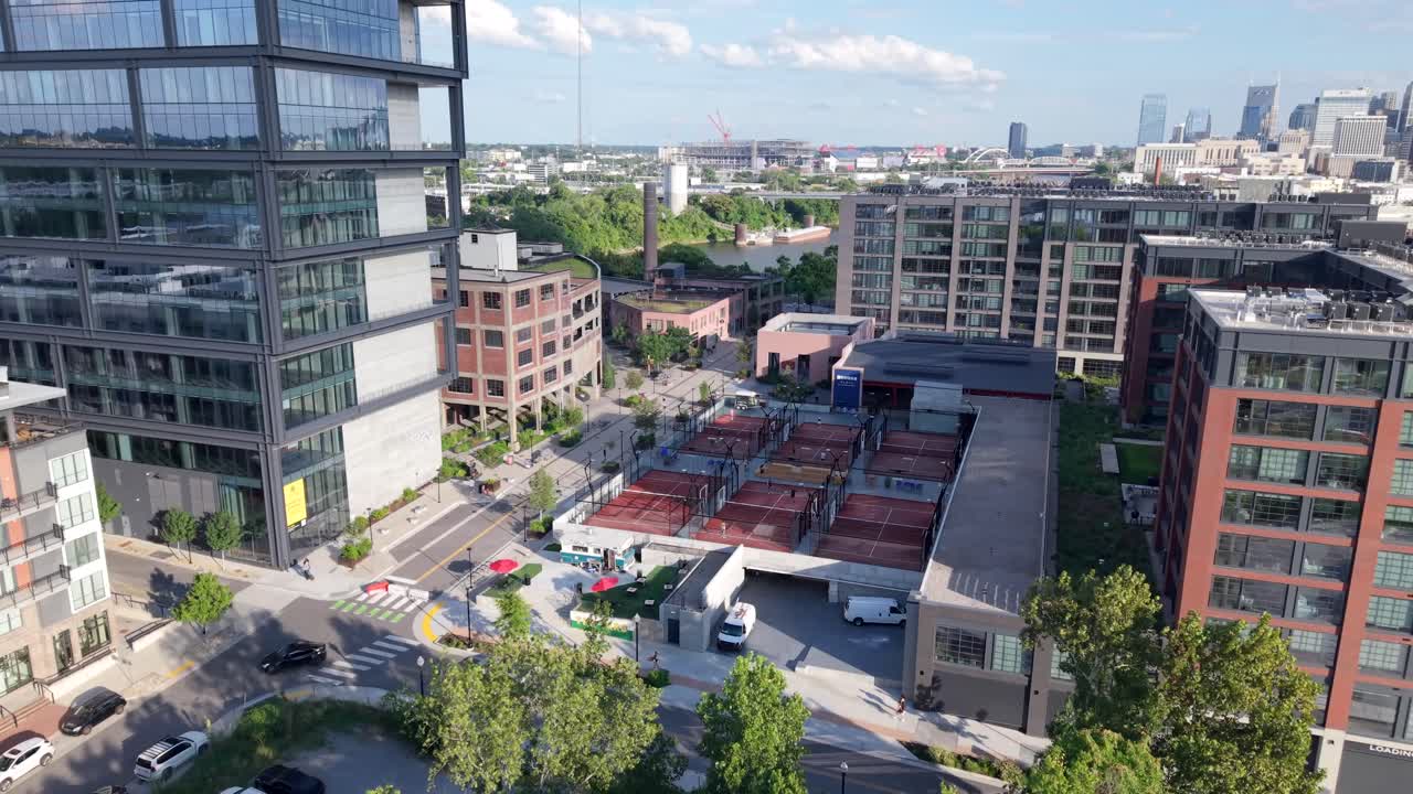 Rising Aerial View Of Neuhoff Residences Near Germantown In Downtown Nashville, Tennessee, USA