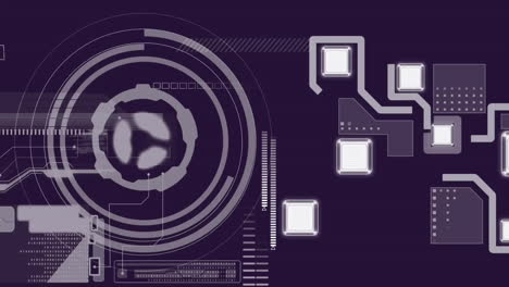 animación del procesamiento de datos y el escaneo del alcance a través de la red de conexiones