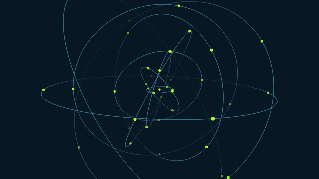 어두운 공간에 네온 점과 원이 있는 사이키델릭 구