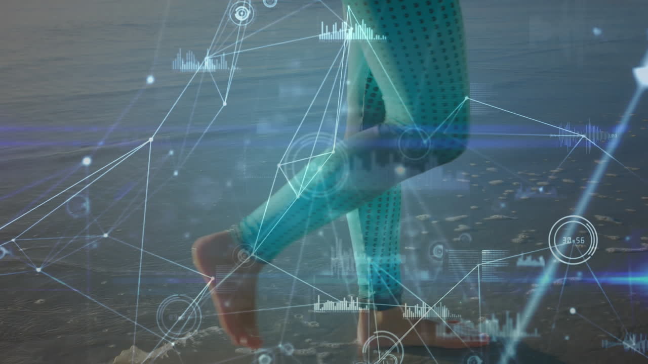 해변에서  ⁇ 는 백인 여성에 대한 데이터 처리 및 연결 네트워크의 애니메이션