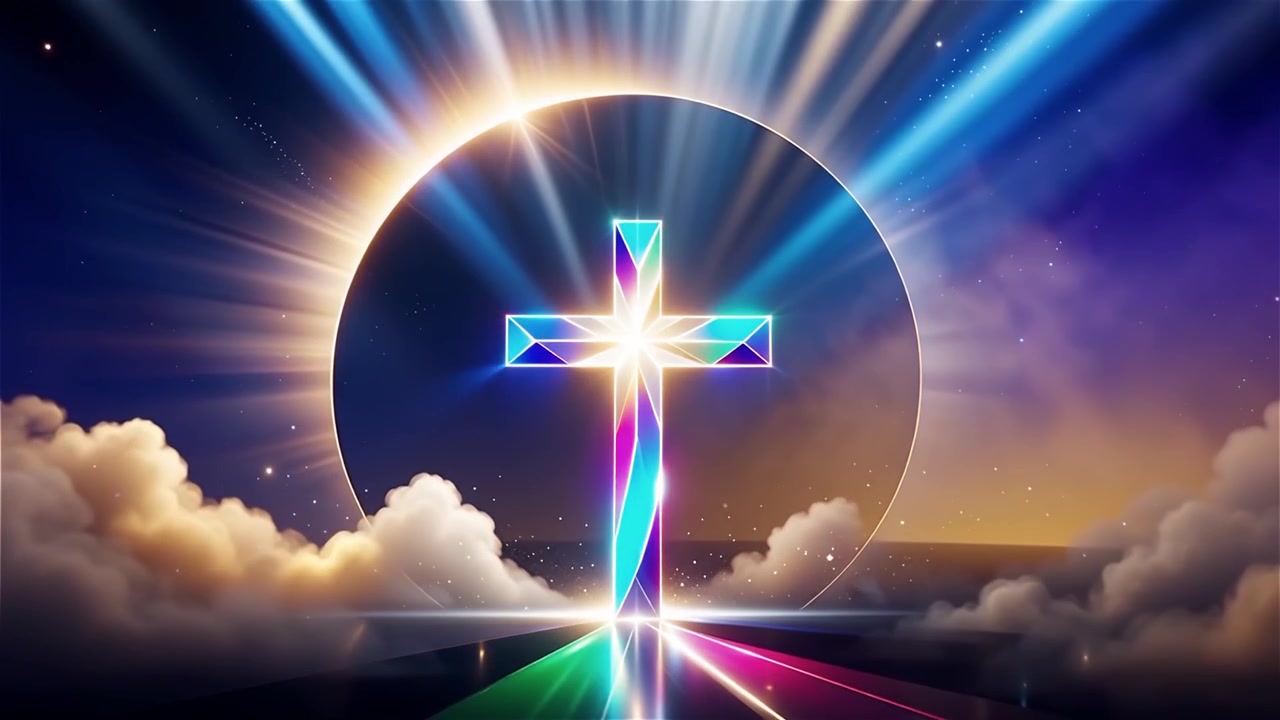 Croce Cristiana Luce Celestiale Sfondo per il Culto.