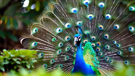 majestic peacock with fanned tail