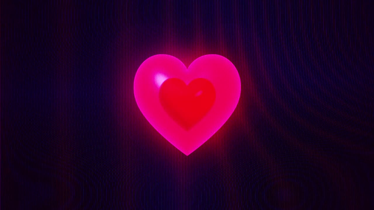 pulsing heart symbol in VHS glitch background, echoing animation