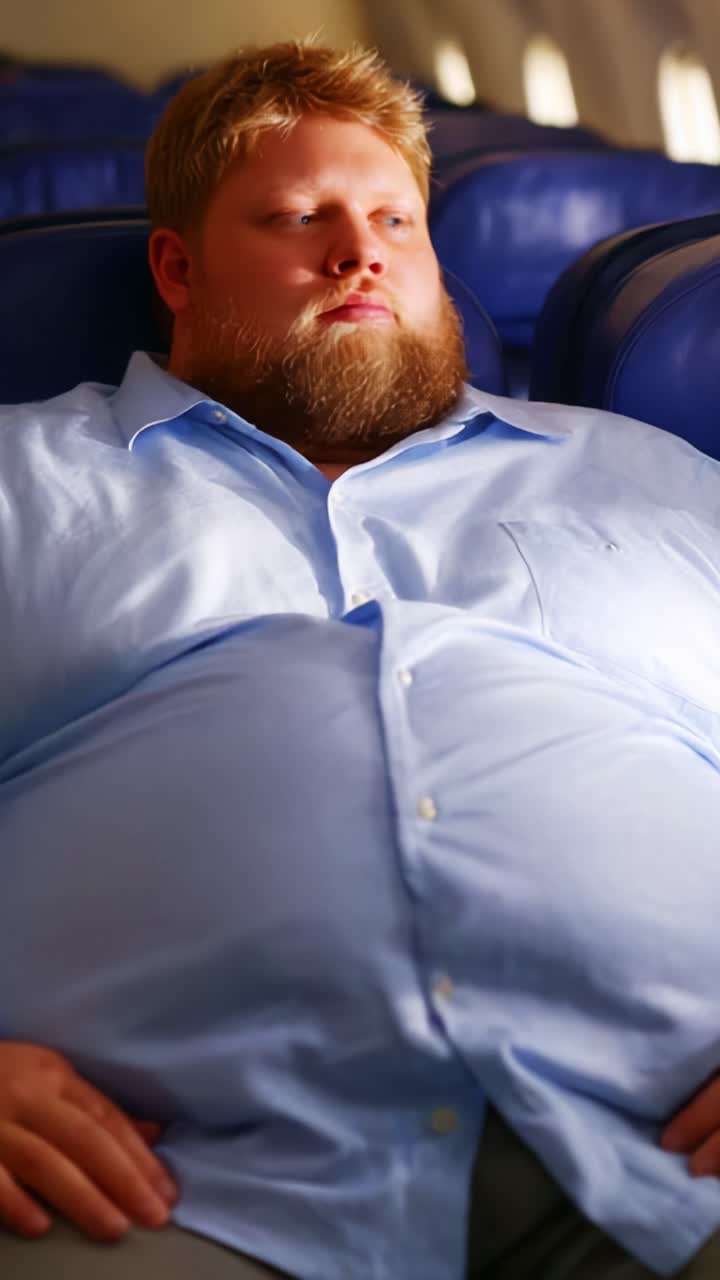Un momento contemplativo su un aereo mentre un uomo con la barba riflette in una camicia blu, catturando l'essenza del viaggio e dell'introspezione tra le vette elevate