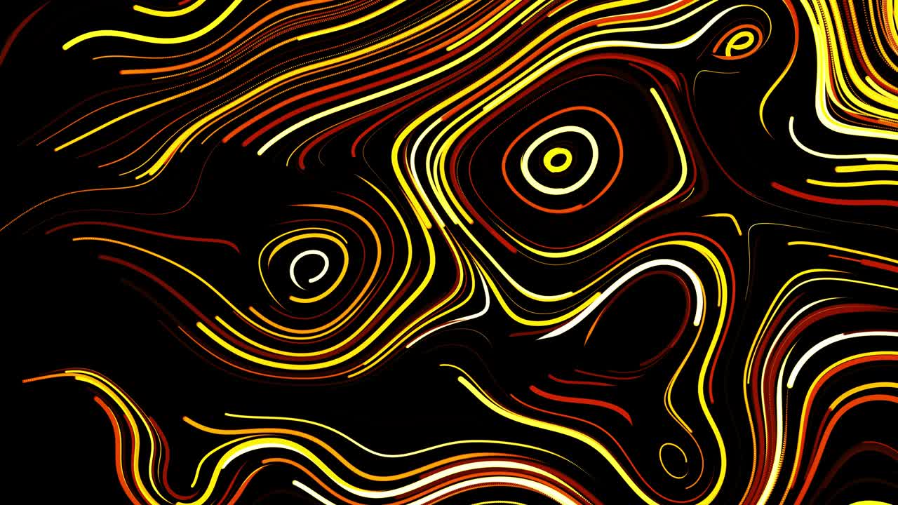 Abstract creative looped bg with curled lines like yellow trails on surface. Lines form swirling pattern like curle noise. Abstract 3d looping flowing animation as bright creative festive bg