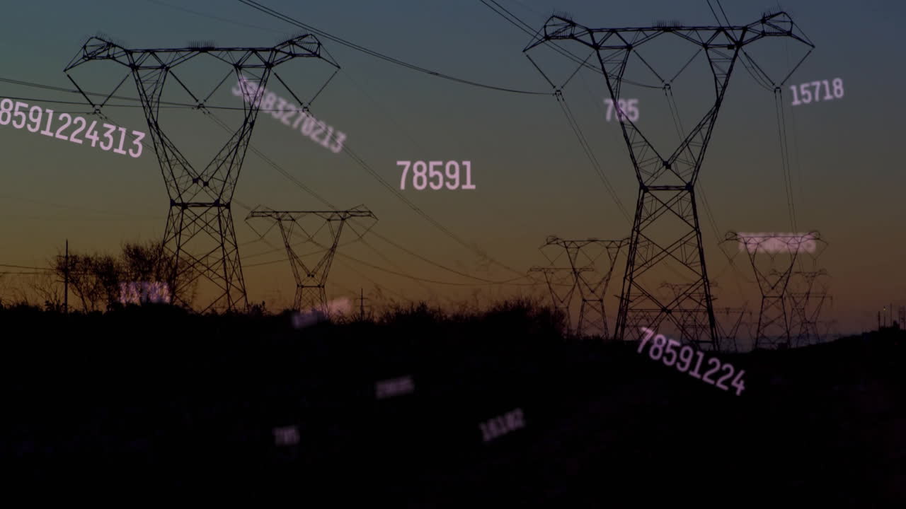 animación del procesamiento de datos financieros a través de pilares eléctricos en el campo