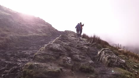 hiking up snowdon mountain during the fog