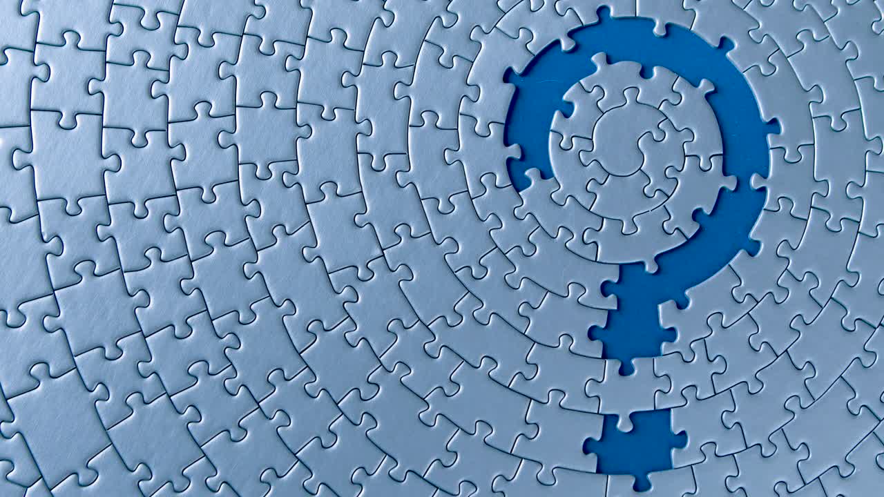 rompecabezas grises aislados sobre un fondo azul. concepto de problema social