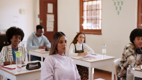 University,-students-and-questions-in-classroom