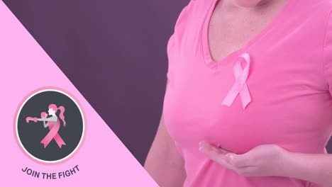 Animation-of-breast-cancer-awareness-text-over-caucasian-woman