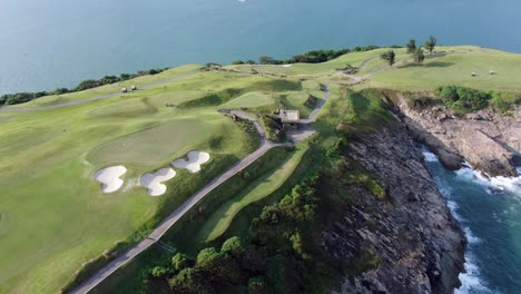 Aerial-view-of-The-Jockey-Club-Kau-Sai-Chau-Public-Golf-Course,-Hong-Kong