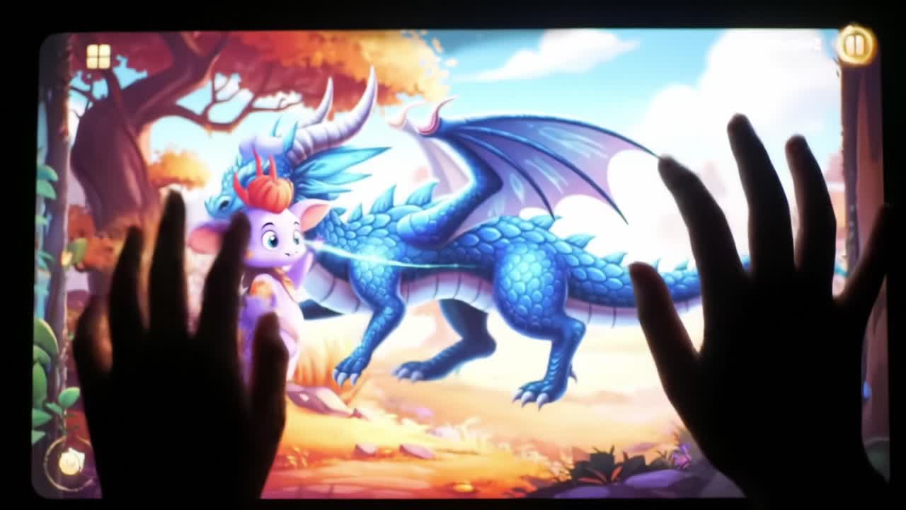 An Interactive Adventure with a Majestic Dragon on a Touchscreen – Exploring Mystical Realms Through Artistic Storytelling and Engaging Gameplay