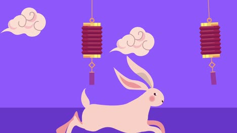 happy moon festival animation with rabbit running
