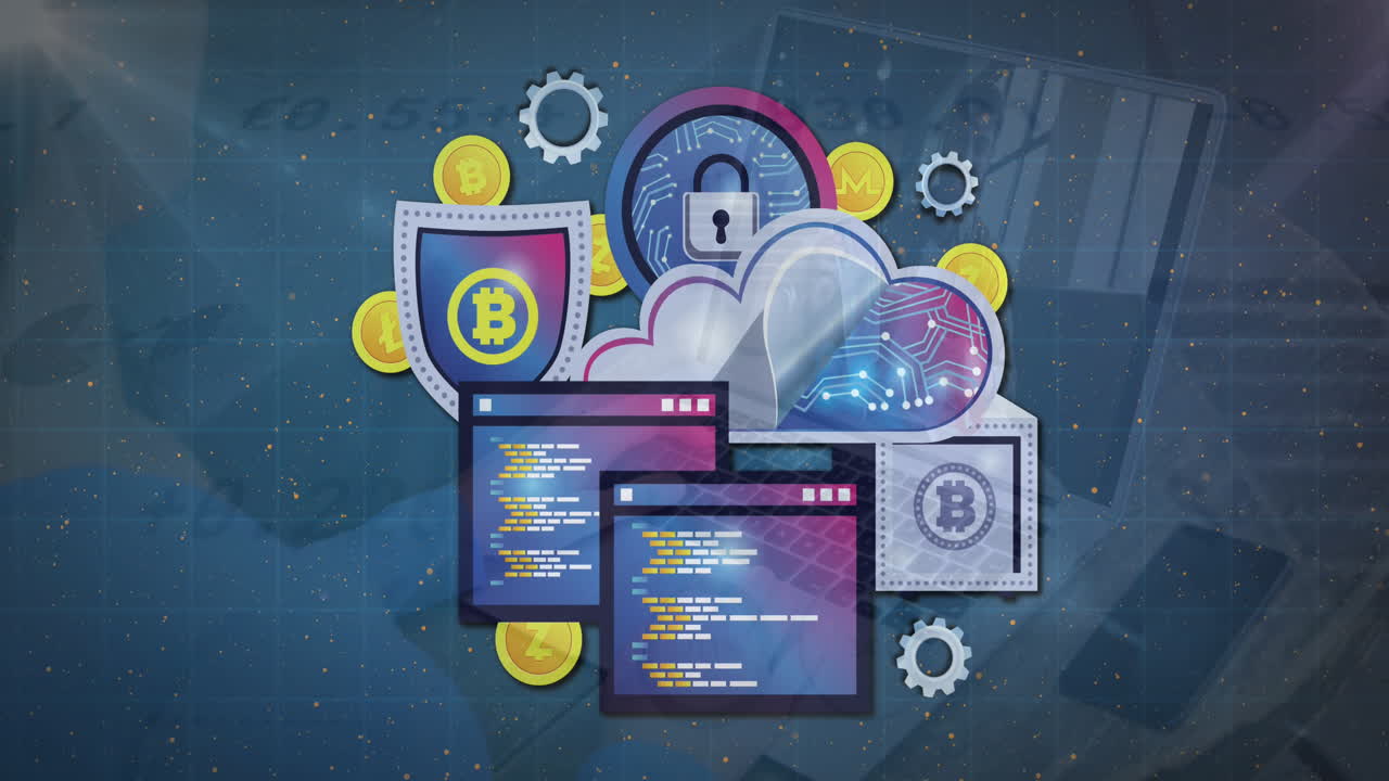 Animation of online digital icons over woman on laptop video call