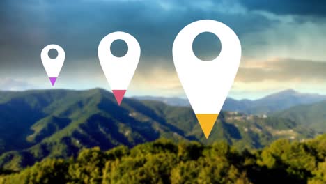 alfileres de ubicación sobre el paisaje