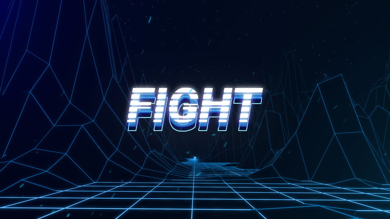 애니메이션 빈티지 비디오 게임 화면에 단어 싸움이 적혀 있습니다.