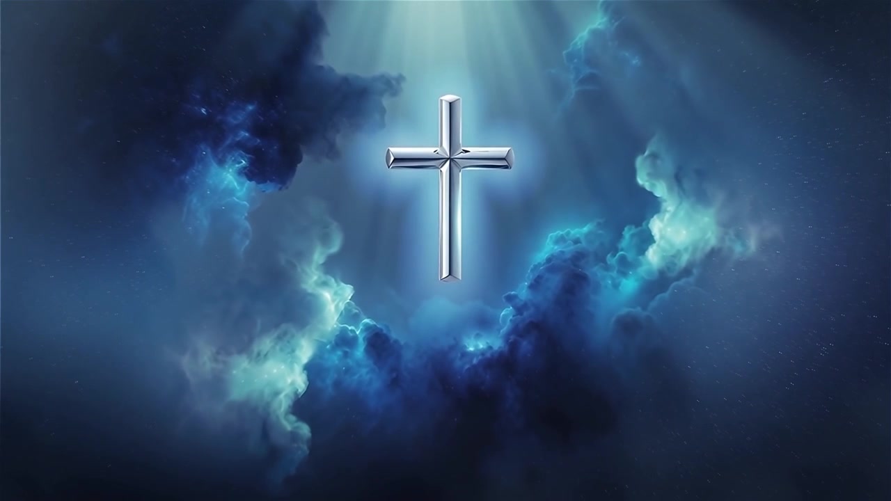 Croce Cristiana Luce Celestiale Sfondo per il Culto.