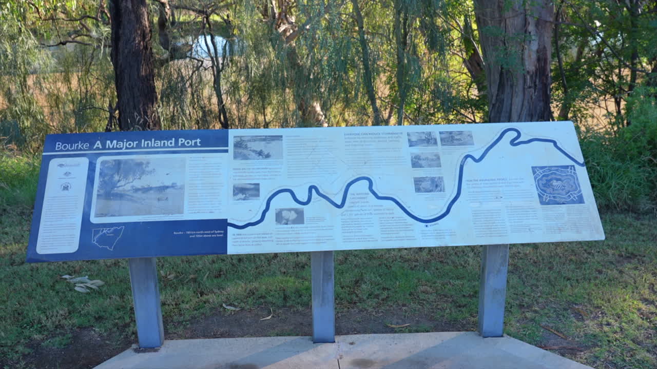 Shot of tourist information signage in Bourke, NSW Australia