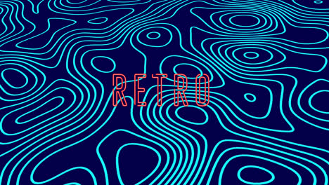 animation of retro text over shapes on blue background