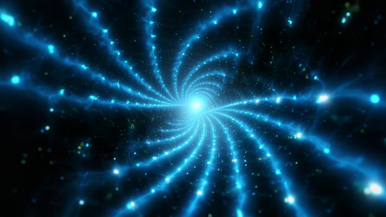 A mesmerizing spiral of luminous blue energy radiates outward in a cosmic dance, drawing viewers into a vibrant, swirling vortex that encapsulates the beauty of the universe's enigmatic depths