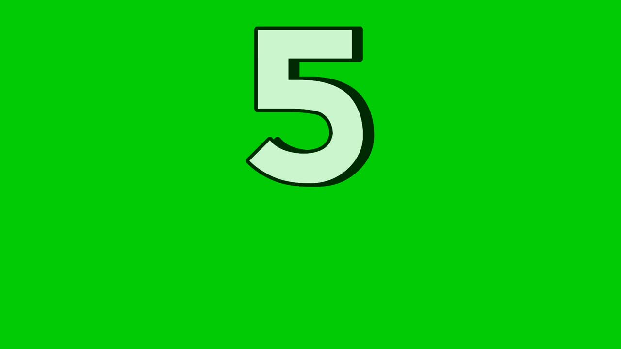 Falling Number 5 five Animation on Green Screen Background.Video elements Effect for Video Editing, Chroma Key, Motion Graphics, and Stock Footage Projects