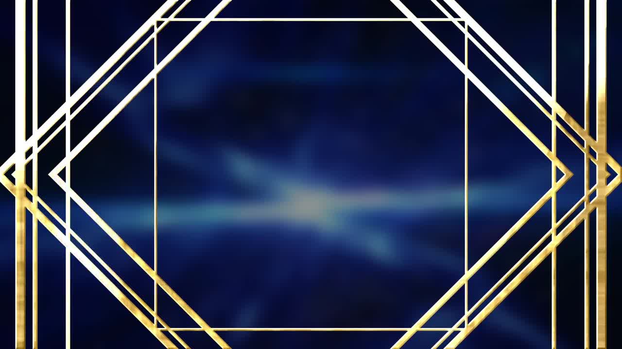 검은색 배경에 빛의 흔적 위에 금색 모양의 애니메이션