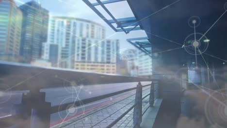 animation of network of connections over cityscape