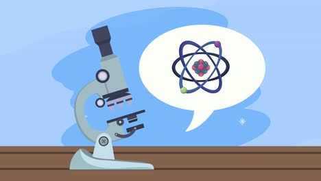 microscopio de laboratorio con animación atómica