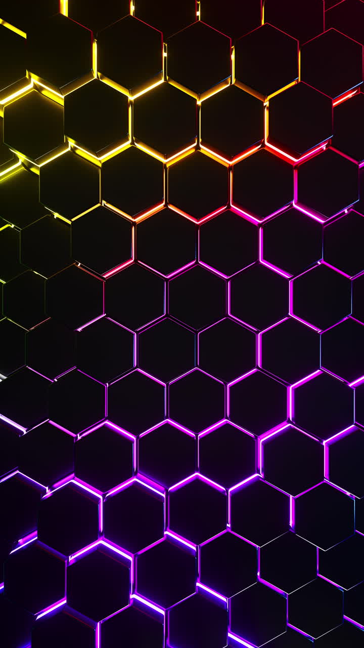 Colorful background with many hexagons moving waves. Vertical looped animation