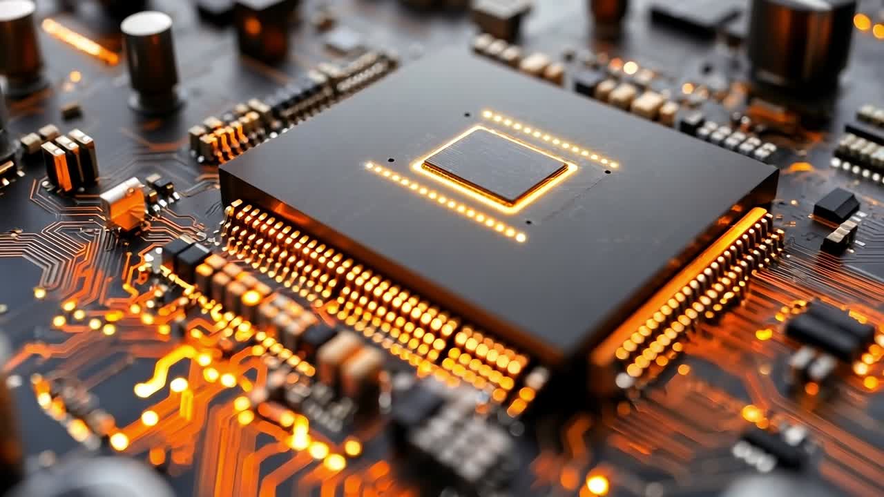 un primer plano de un chip de computadora en la parte superior de una placa de circuitos
