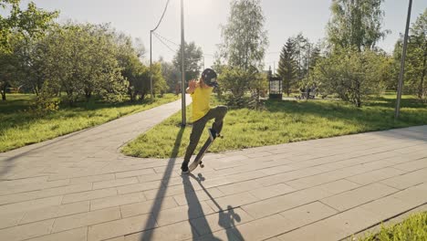 boy skateboarding in a park