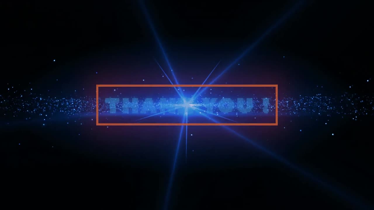 Animation of thank you text over blue wave and light