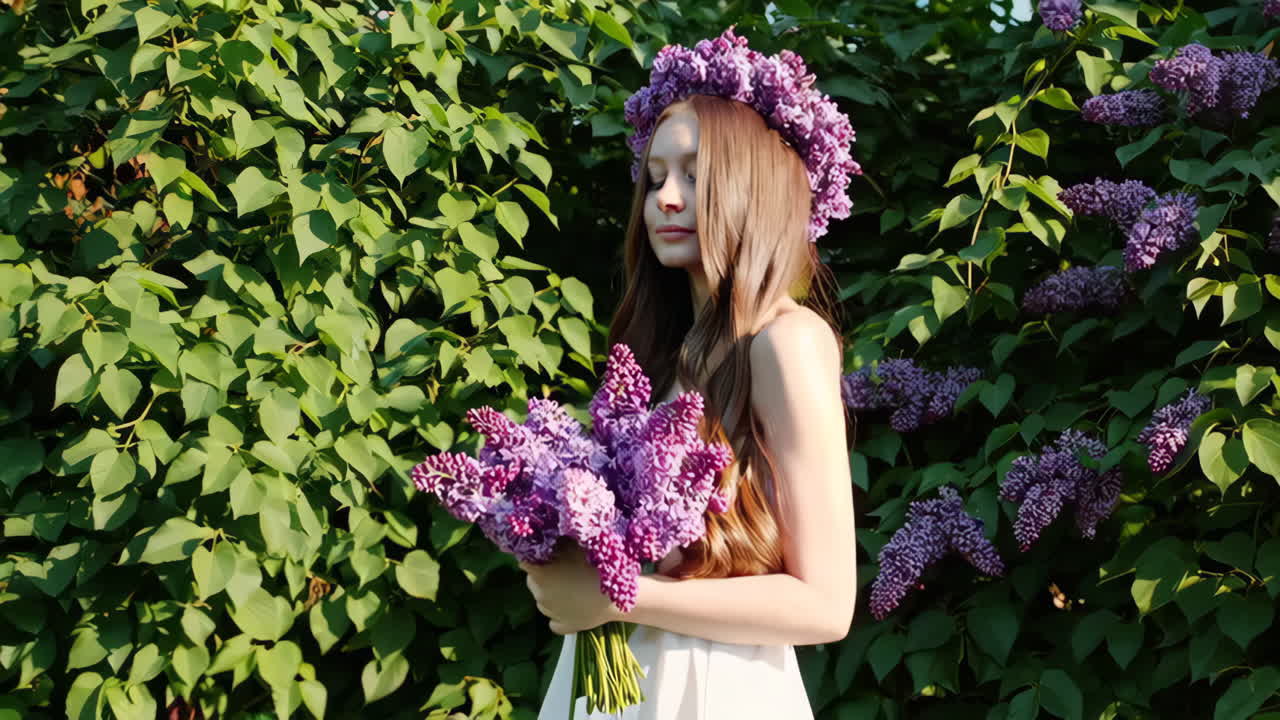 Beautiful Young Woman with Lilac Flowers