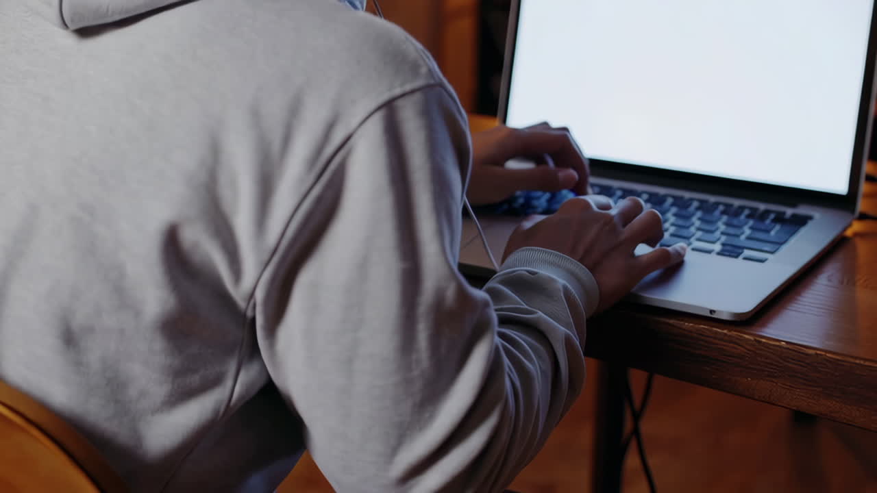 persona que trabaja en una computadora portátil por la noche