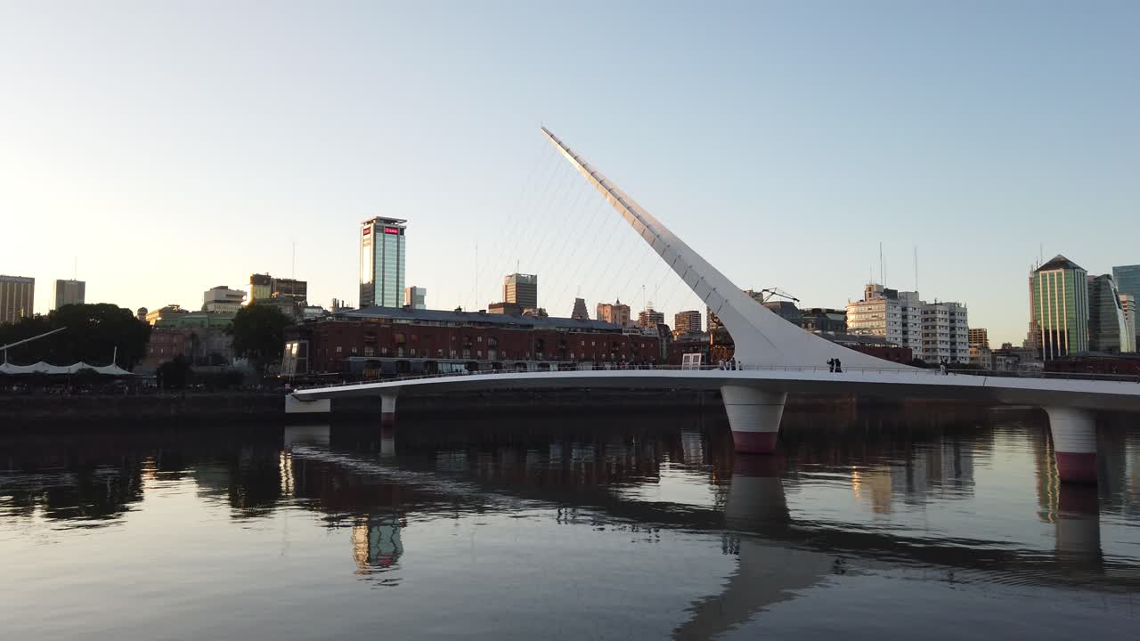 Woman’s bridge, Puerto Madero travel landmark, Buenos Aires Sunset Landscape, Argentina