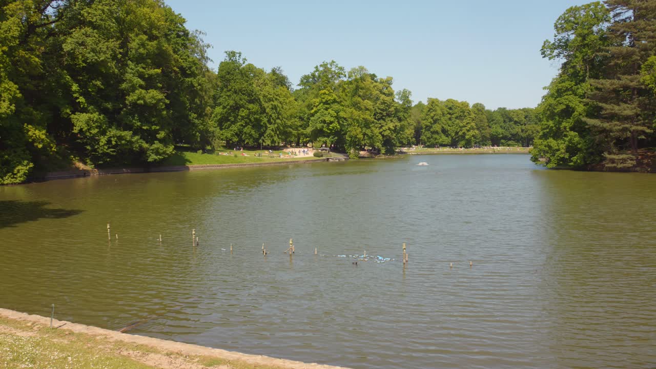벨기에 브 ⁇ 셀 의 보이스 드 라  ⁇ 브레 공원 에 있는 연못 의 모습 - 파닝