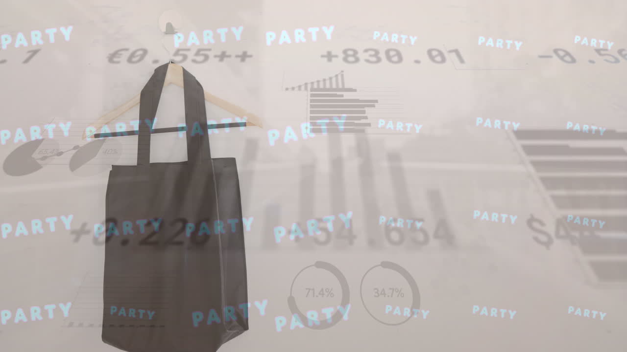 그래프의 애니메이션, 로딩 서클, 거래 보드, 번호 변경, 집에서 갈고리에 매달린 가방