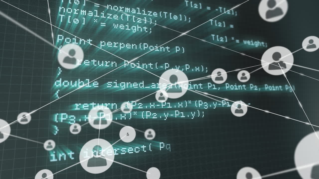 그리드 패턴에 대한 조명 된 컴퓨터 언어를 는 연결된 아이콘의 애니메이션