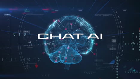 animation of data processing and chat ai text over brain