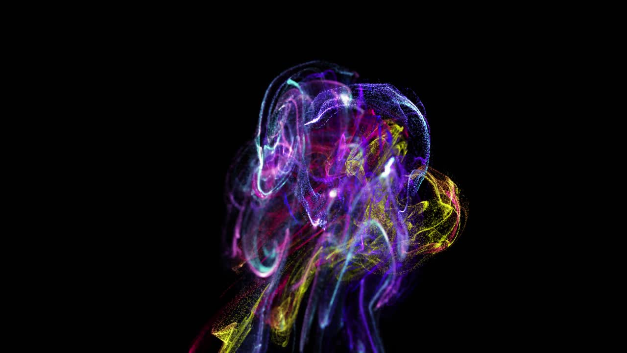 Animation of multicolored glowing dots forming dynamic waves against black background