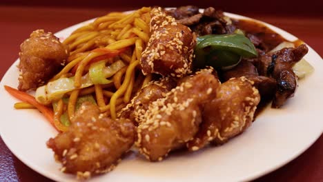 delicious noodle dish with fried chicken