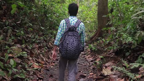 backpacker-trekking-in-the-nature-reserve-forest-of-Lawachara-National-Park,-Sylhet,-Bangladesh