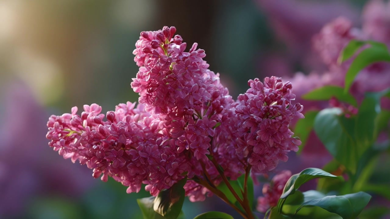 Vakre blomstrende syrinblomster i en rolig, naturlig setting med mykt lys som skaper en drømmende atmosfære og fanger essensen av vårens livlige farger.
