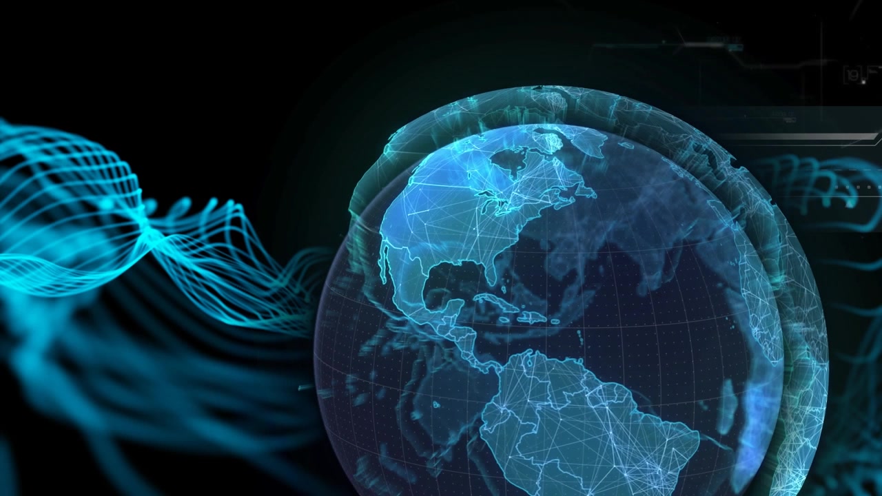 Animation of blue connections over globe