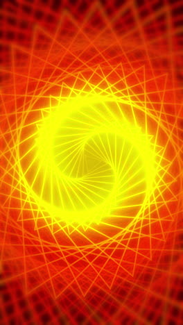 explore a tunnel with neon yellow and red light. futuristic sci-fi lines and glowing neon lights. animation loop. vertical video.