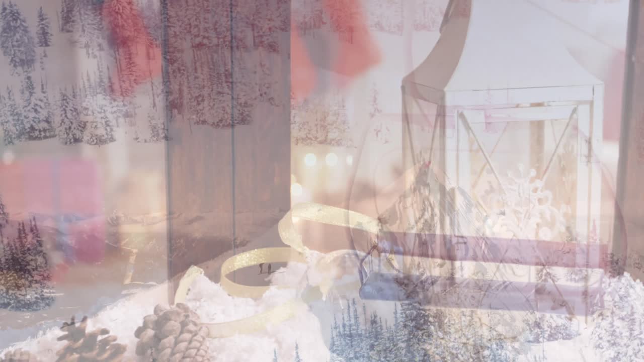 크리스마스 에 장식 된 집 위 에 있는 소나무 의 애니메이션