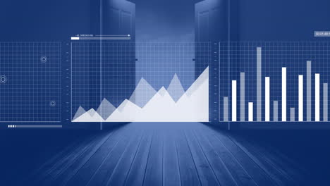 Animación-De-Gráficos-De-Interfaz-Que-Procesan-Datos-Sobre-Puertas-Abiertas-En-Una-Habitación-Azul