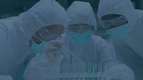 실험실에서 함께 일하는 다양한 과학자들의 팀에 대한 장애 효과의 애니메이션