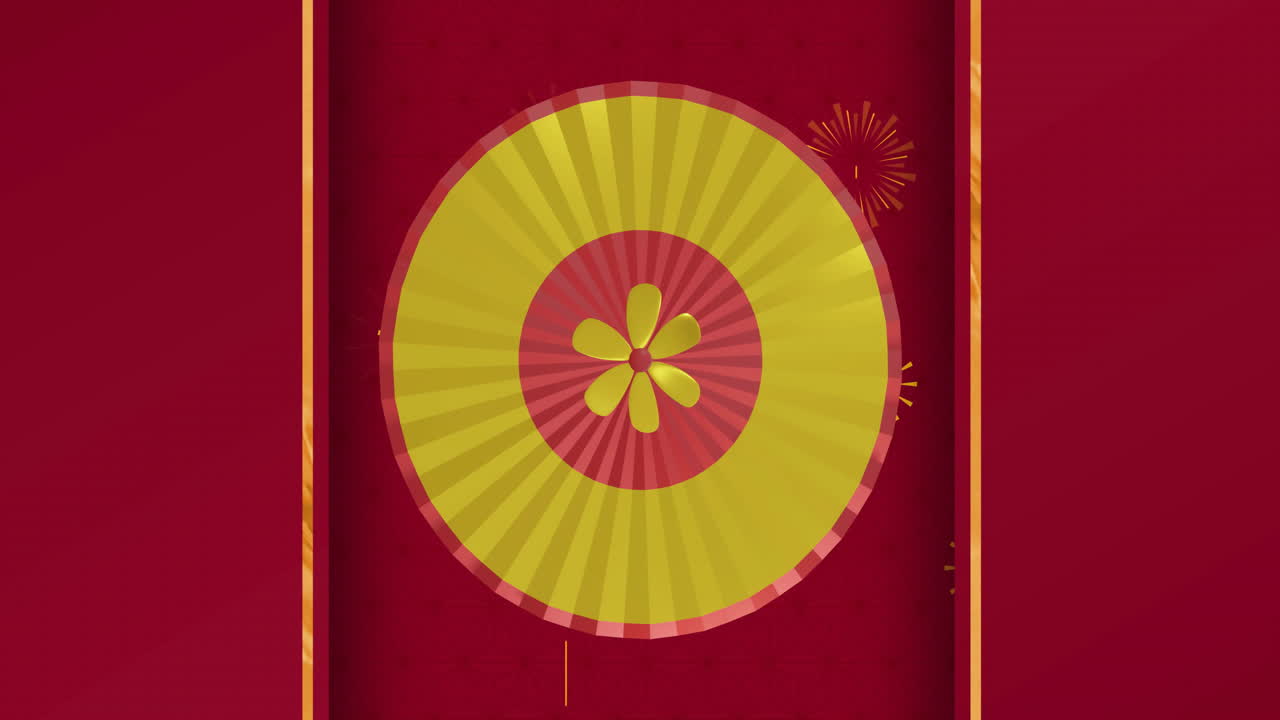 빨간색 배경에 복사 공간과 함께 중국 패턴의 애니메이션