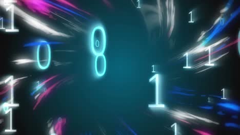 animación del procesamiento de datos del sistema binario sobre un fondo negro con luces de colores